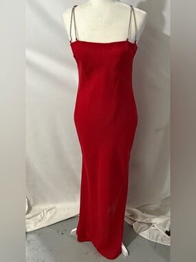 Vintage Thea Dora Red Evening Dress with Silver Chain Straps